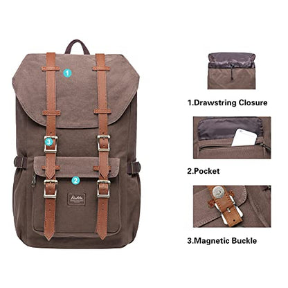 KAUKKO Laptop Backpack Travel Outdoor Weekend Bag Carry on Daypack Stylish and Durable Rucksack Hiking Backpack Fits 15.6"(5-1-coffee2) - color: E5-1canvas Coffee2, size: Large