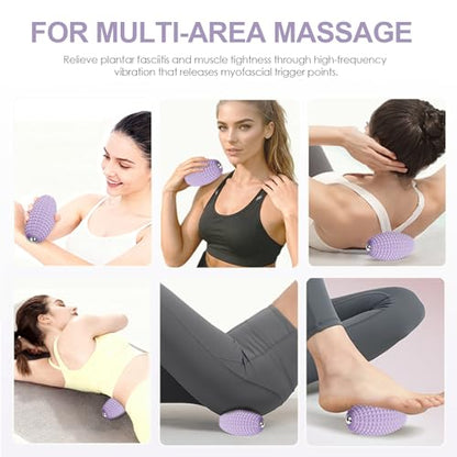 Silicone Vibrating Massage Ball with Rolling Head, 3-Speed Myofascial Massage Roller for Plantar Fasciitis Relief, Hip & Psoas Release, Trigger Point Therapy for Neck, Back, Foot (Purple) - color: Purple