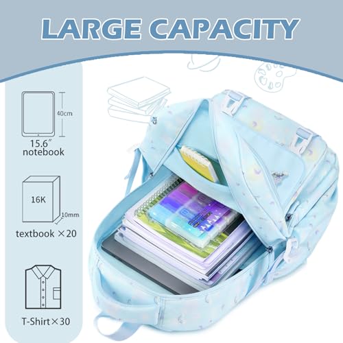 Cute Backpack for Girls,15.6'' School Backpacks for Girls,Waterproof & Large Capacity Kids Backpack Ages 6-12 (Blue)