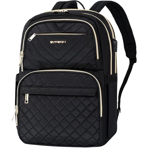 EMPSIGN Laptop Backpack Purse for Women and Men with USB Charging Port, 15.6 Inch Travel Water Resistant Quilted Backpack, High-Capacity 30L Work Business Computer Backpack, Black - color: Black, size: 15.6 Inch
