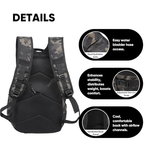 35L Tactical Backpack for Men, MOLLE Military Bug Out Bag, Waterproof Rucksack for Hiking with Hydration Port Balck CP - color: Black Cp