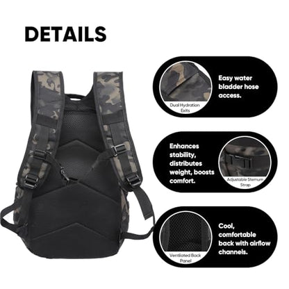 35L Tactical Backpack for Men, MOLLE Military Bug Out Bag, Waterproof Rucksack for Hiking with Hydration Port Balck CP - color: Black Cp