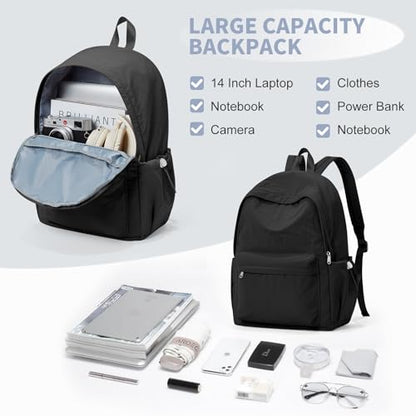 Black Backpack for School Women Girls, Waterproof Bookbag Cute High School Backpack for Men Teen Boys, Lightweight Travel College Backpack Mochilas Escolares para - color: Black