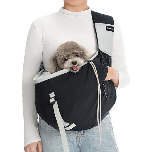 Small Dog Cat Sling Carrier - Soft Lightweight Fabric with Pockets for Shopping Convenience, Safety Harness Clips, Airline Check-in Approved,Comfortable Pet Carrier for Small Dogs Cats (Up to 19 lbs) - color: Black