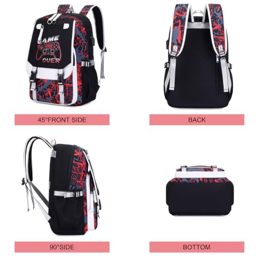 Bevalsa Backpack for Boys, Cool Luminous Boys Backpack with Sling Bag, Lunch Box & Pen Case, School Bags for Kids Children Teens Elementary Middle Schools, Bookbag Glow In The Dark (Red Game) - color: Red Game