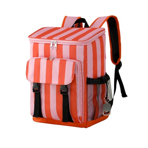 DYSHAYEN Cooler Backpack,Lightweight Backpack Cooler Insulated Leak Proof,30 Cans Soft Cooler Bag for Beach,Camping,Beach,Picnic,Lunch - color: Orange and Pink Stripe