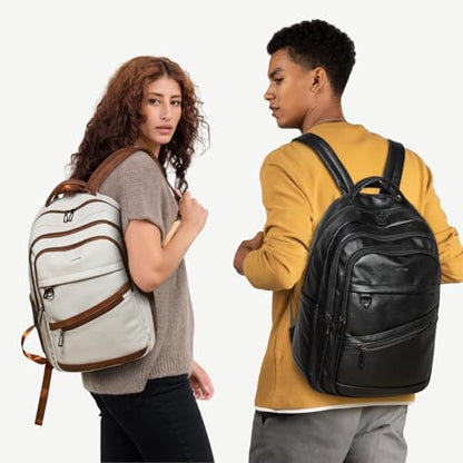 LATMAP Backpack for Women Men - Vegan Leather Backpack Purse Travel Carry-on Bag College Bookbag Work fits 16.5" Laptop, Beige - color: Beige