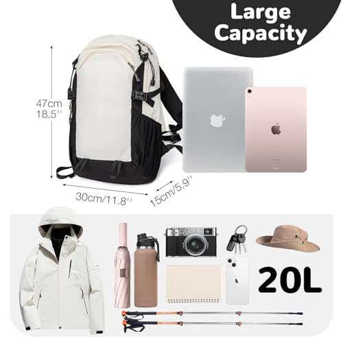 Small Hiking Backpack with Chest Strap for Men Women, 20L Lightweight Waterproof Travel Backpack with Padded Straps, Durable Casual Hiking Daypack for Traveling Camping, Black & White - color: White+black