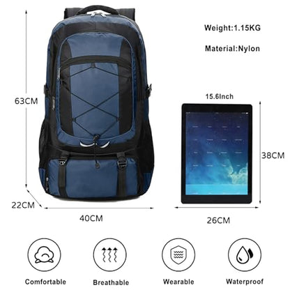 75L Hiking Backpack Trekking Rucksack Waterproof Daypack Durable Backpack for Women Men Camping Climbing Travel Outdoor Sports Navy Blue - color: Navy Blue