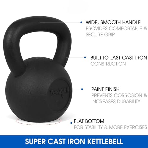Yes4All Kettlebell Sets, 5 - 10 - 15 - 20 - 25 - 30 LB Cast Iron Strength Training Kettlebells, Wide Handles & Flat Bottom, Multi-Level from Beginners to Pros for Strength Training & Home Gym - color: H. 5 - 10 - 15 - 20 - 25 - 30 lbs