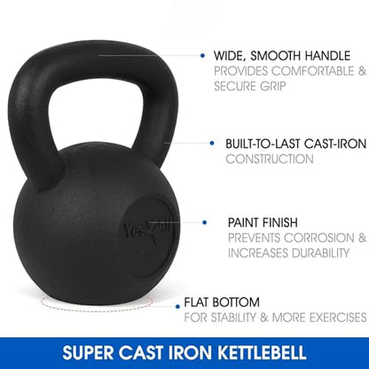 Yes4All Kettlebell Sets, 5 - 10 - 15 - 20 - 25 - 30 LB Cast Iron Strength Training Kettlebells, Wide Handles & Flat Bottom, Multi-Level from Beginners to Pros for Strength Training & Home Gym - color: D. 5 - 10 - 15 lbs