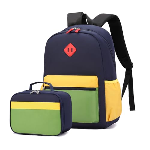 Backpack Set for Girls Boy Kids Backpack with Lunch Box for Elementary Primary Kindergarten School Bag (Navy Green, Large) - color: Navy Green