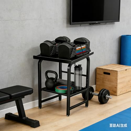 Adjustable Dumbbell Rack Weight Stand, 500LBS Heavy Duty Solid 2-Tier Kettlebell Storage Organizer, Full Rubber Anti-Slip Mat Space Saving Gym Rack for Home Garage (Rack Only, No Dumbbells)
