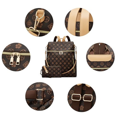 Makes Backpack Purse for Women PU Leather Travel Satchel Handbag Convertible Design Bag with Purse - color: Coffee Triple Zip