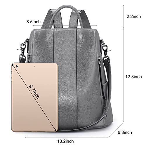 S-ZONE Leather Backpack Purses for Women Antitheft Rucksack Shoulder Bag Medium - color: Grey