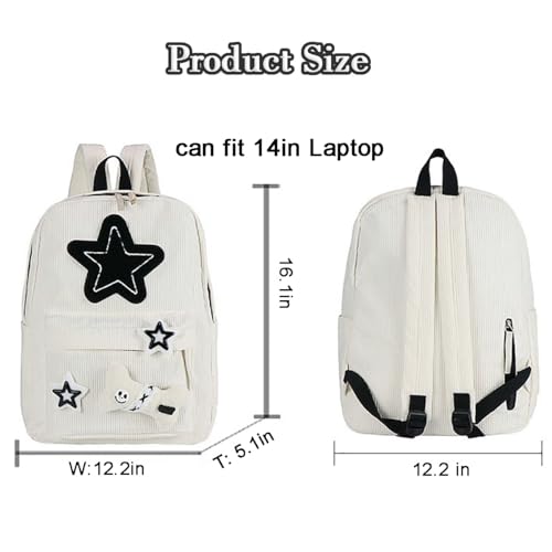 Backpack Trendy Y2K Stars Cute Aesthetic Backpack College Laptop Backpack Casual Travel Daypack for Teens (White) - color: White