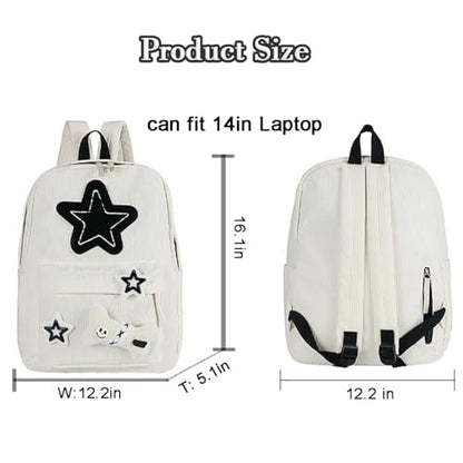 Backpack Trendy Y2K Stars Cute Aesthetic Backpack College Laptop Backpack Casual Travel Daypack for Teens (White) - color: White