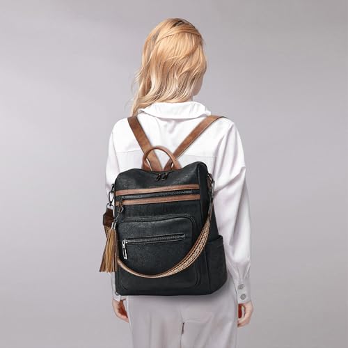 Shrrie Backpack Purse for Women Leather Backpack Fashion Designer Travel Backpack Convertible Shoulder Bag - color: 1-7 Black With Brown