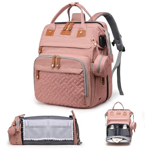 Diaper Bag Backpack with Changing Station, Waterproof for Travel, Pink - color: Pink