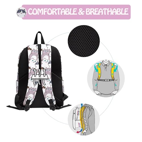 Cat Cute 3PCS Backpack Set for Teens Elementary Middle High School, 17 Inch Lightweight Classic Backpack 3 in 1 Set for Girls Boys, Kids Back to School Backpack with Lunch Box Pencil Case - color: Cat