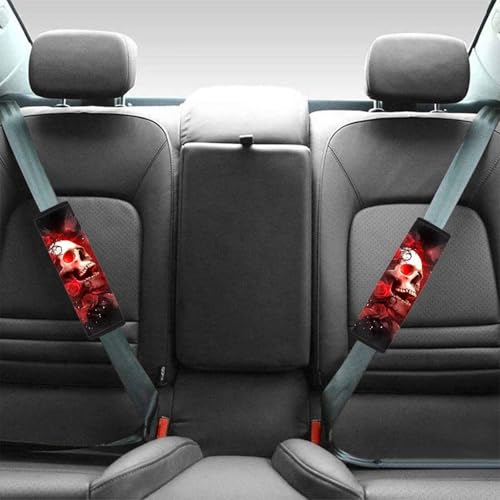 Dreaweet Red Rose Skull Seat Belt Covers for Women 2 Pack Car Seat Belt Cover Shoulder Seatbelt Pads Cover Halloween Car Car Accessories Soft Seat Belt Cushion Shoulder Strap - color: Rose Skull