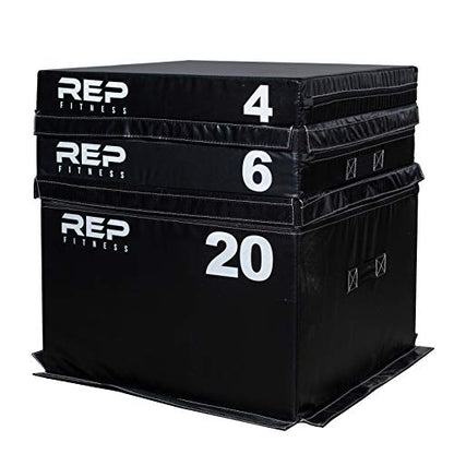 REP Fitness Stackable Soft Foam Plyo Box Set, Adjustable Plyometric Jump Box for Home Gym Workouts, Plyometric Jumping Platform for Exercise, Step Training, HIIT & CrossFit - style: 4", 6", and 20"