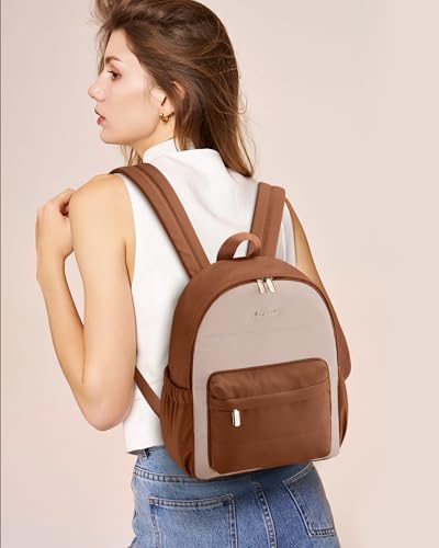 LOVEVOOK Small Backpack Purse for Women, Mini Puffer Lightweight Backpack, Casual Daily Daypack Purse for Women, back pack with Anti-theft Pocket for Travel - color: Beige-yellow Brown