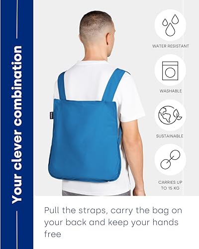 Notabag Original 2 in 1 Backpack and Bag – waterproof – reusable grocery bags – clever design for more flexibility - color: Blue