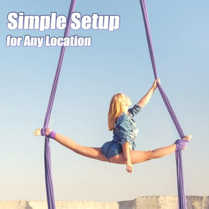 Aerial Silks Kit & Aerial Yoga Hammock - 11Yd Premium Fabric with Hardware - Easy Setup for Flying Yoga, Aerial Swing & Fitness - Supports Up to 14ft Rigging - color: Lavender