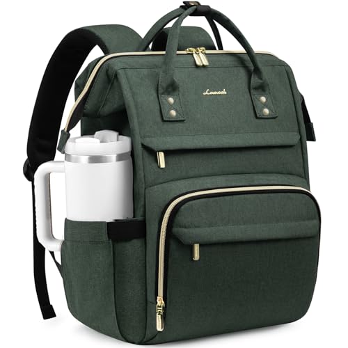 LOVEVOOK Laptop Backpack for Women with Giant Tumbler Holder Pocket,15.6 inch Waterproof Travel Backpack Purse Computer Laptop Bag,Professional Work College Nurse Teacher Backpack Daypack,Dark Green - color: Dark Green, size: 15.6-Cup