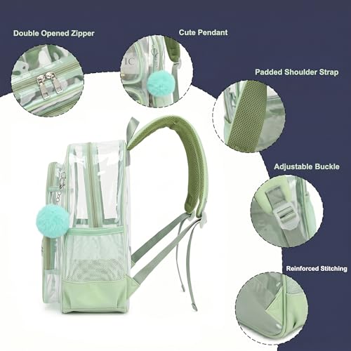 Heavy Duty Clear Backpack for Girls Boys Transparent School Bookbag Kids Durable PVC See Through Backpack - Matcha Green - color: Matcha Green