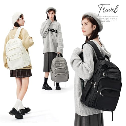 College Backpack For Women Men,Lightweight High School Bag,School Backpack With Lots Of Pockets,Cute Bookbag For Teens Boys Girls,Casual Daypack Backpack For School(Beige) - color: F2-white