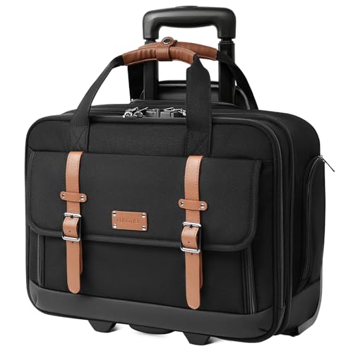 Rolling Laptop Bag, Briefcase for Men and Women, 16 Inch Computer Bag with Wheels Underseat Carry on Luggage, Laptop Briefcase Case for Work, Travel, College Teacher, Mobile Office Bag, Brown - color: Brown