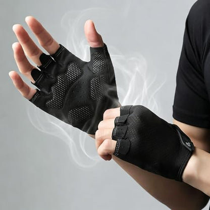 Utaly Men Women Breathable Half Finger Fitness Gloves - Prevents Calluses Gloves with Non-Slip Padding for Gym Workout - size: Medium