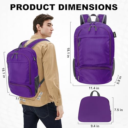 HOLYLUCK 20L Lightweight Packable Hiking Daypack Foldable Backpack for Men Women Small Travel Outdoor Foldable Shoulder Bag-purple - color: Purple