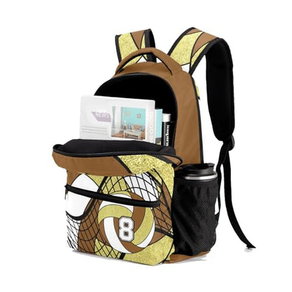 Volleyball Brown Gold Waterproof Backpack Casual School Bags Bookbag Custom Daypack for Birthday Holiday Gift - color: Volleyball Brown Gold