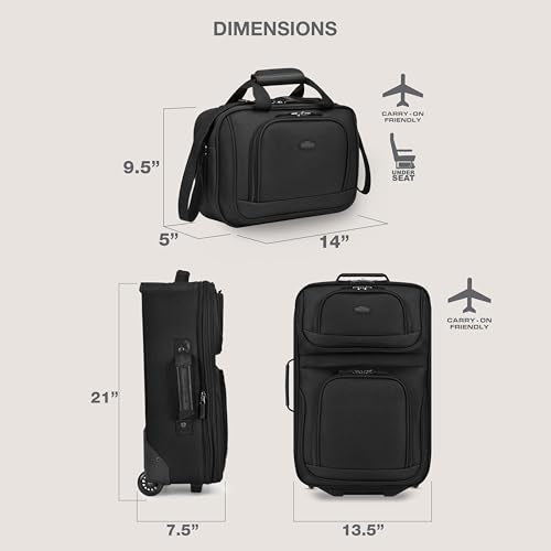 U.S. Traveler Rio Lightweight Softside Rolling Carry-on Suitcase, 2-Wheel Set, Black - color: Black, size: 21"/14"