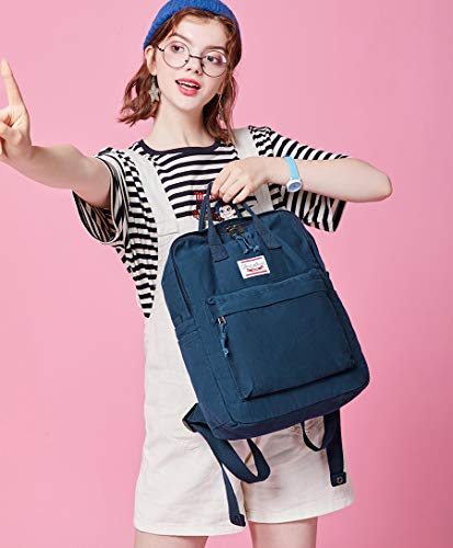 LuckyZ Womens Casual Style Lightweight Canvas Backpack Book Bag Travel Daypack Medium Handbag Purse, Blue - color: Blue