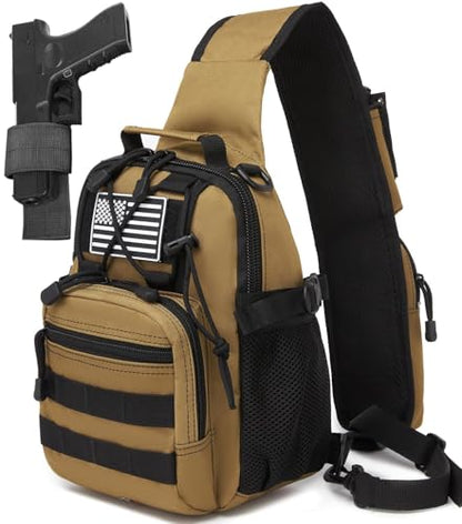 Small Tactical Holster Sling Backpack Accessories Shoulder Pouch Water Bottle & Radio Holder Crossbody Bag for Men - color: Coyote Tan Brown