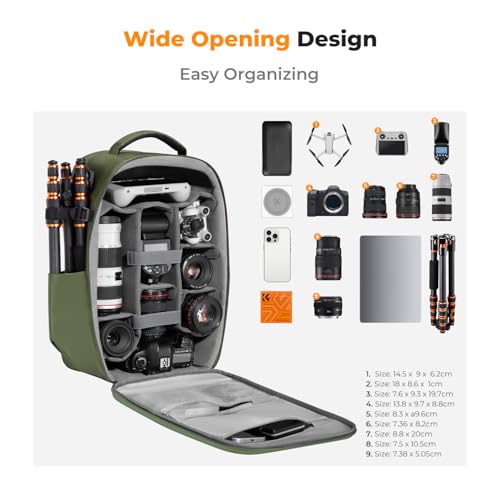 K&F CONCEPT Camera Backpack,Hardshell Photography DSLR Camera Bag with 15-15.6 Inch Laptop Compartment Hard Shell Camera Case Compatible with Canon/Nikon/Sony/DJI Mavic Drone - color: Green