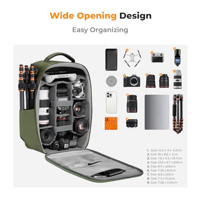 K&F CONCEPT Camera Backpack,Hardshell Photography DSLR Camera Bag with 15-15.6 Inch Laptop Compartment Hard Shell Camera Case Compatible with Canon/Nikon/Sony/DJI Mavic Drone - color: Green