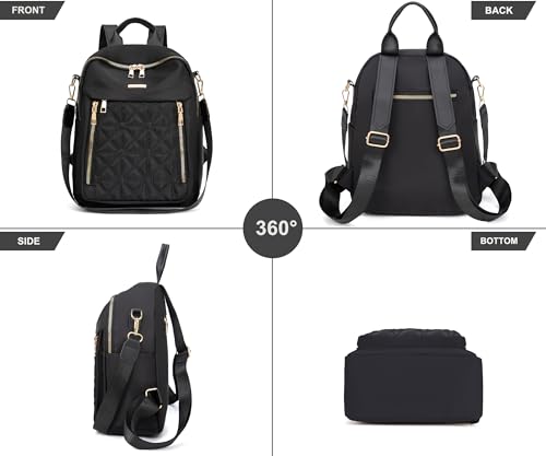 Pealwel Mini Nylon Women Backpacks,Small Ladies backpacks Lightweight Shoulder Satchel Bag Tote Handbag Casual Travel Daypack (Black) - color: Black