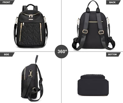 Pealwel Mini Nylon Women Backpacks,Small Ladies backpacks Lightweight Shoulder Satchel Bag Tote Handbag Casual Travel Daypack (Black) - color: Black