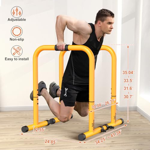 RELIFE REBUILD YOUR LIFE Dip Station Functional Heavy Duty Dip Stands Fitness Workout Dip bar Station Stabilizer Parallette Push Up Stand - color: Yellow