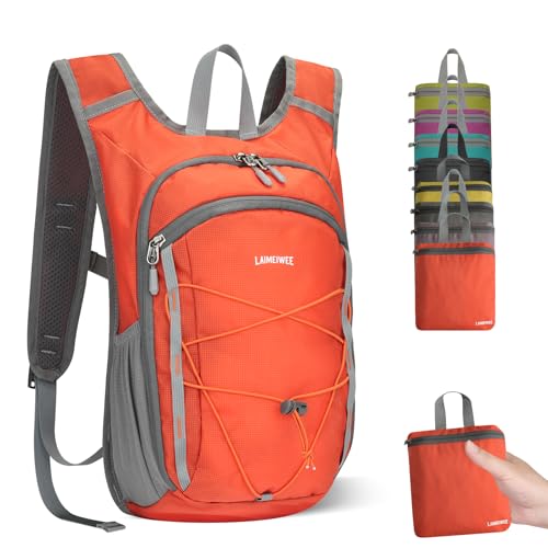 13L Small Hiking Backpack for Women Men, Lightweight Foldable Day pack, Packable Daypack for Travel, Camping (Orange) - color: Orange