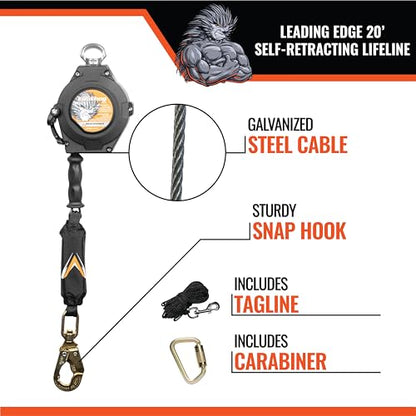 Malta Dynamics Edgehog Self Retracting Lifeline – 20’ Leading Edge Fall Protection Yoyo Cable, Class 2 Retractable Lanyard with Quick-Action Brake, OSHA and ANSI Compliant Safety Lanyard - size: 20 Foot