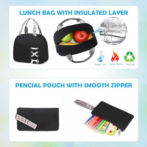 ACESAK Backpacks for Girls, Girls Backpack with Lunch Box and Pencil Case for Teen Kids Elementary Middle High School College Student, Children Backpack Bookbag with USB Charging Port (Blue) - color: Black & Blue
