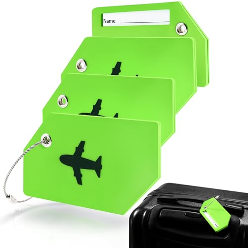 Gostwo 4 Pack Silicone Luggage Tag for Suitcases, Travel Bags TSA Approved Labels, Name ID Identifiers, Suitcase Tags for Easy Luggage Identification, Green
