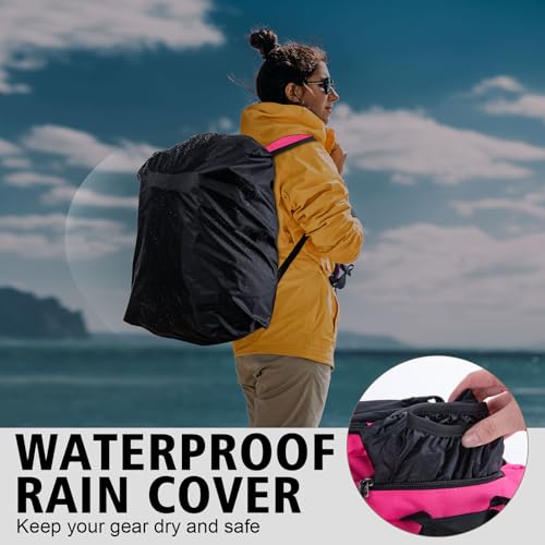 Goture Fishing Backpack,900D Water-Resistant Tackle Backpack with Rod Holders,45L Large Fishing Bag Storage Gear Tackle Bag with Rain Cover,Bottle Holder for Travel Camping Hiking(Without Tackle Box) - color: 45L Pink with Bottle Holder