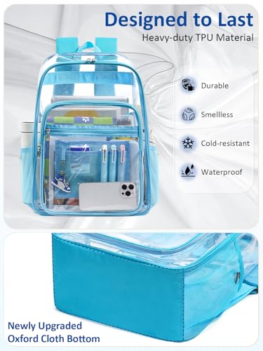 Extra Large Clear Backpack with TSA Lock, Heavy Duty Transparent See Through Clear Bookbag for College, Work, Travel, Casual Sport, Light Blue - color: Light Blue